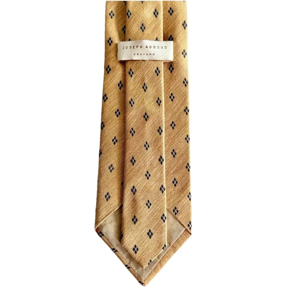 JOSEPH ABBOUD Men's 100% Silk Tie ITALY Designer Gold Yellow Blue Diamond 58